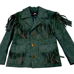 Urban Outfitters Fringe Jacket Faux Suede Western Boho Green Size XS NWT